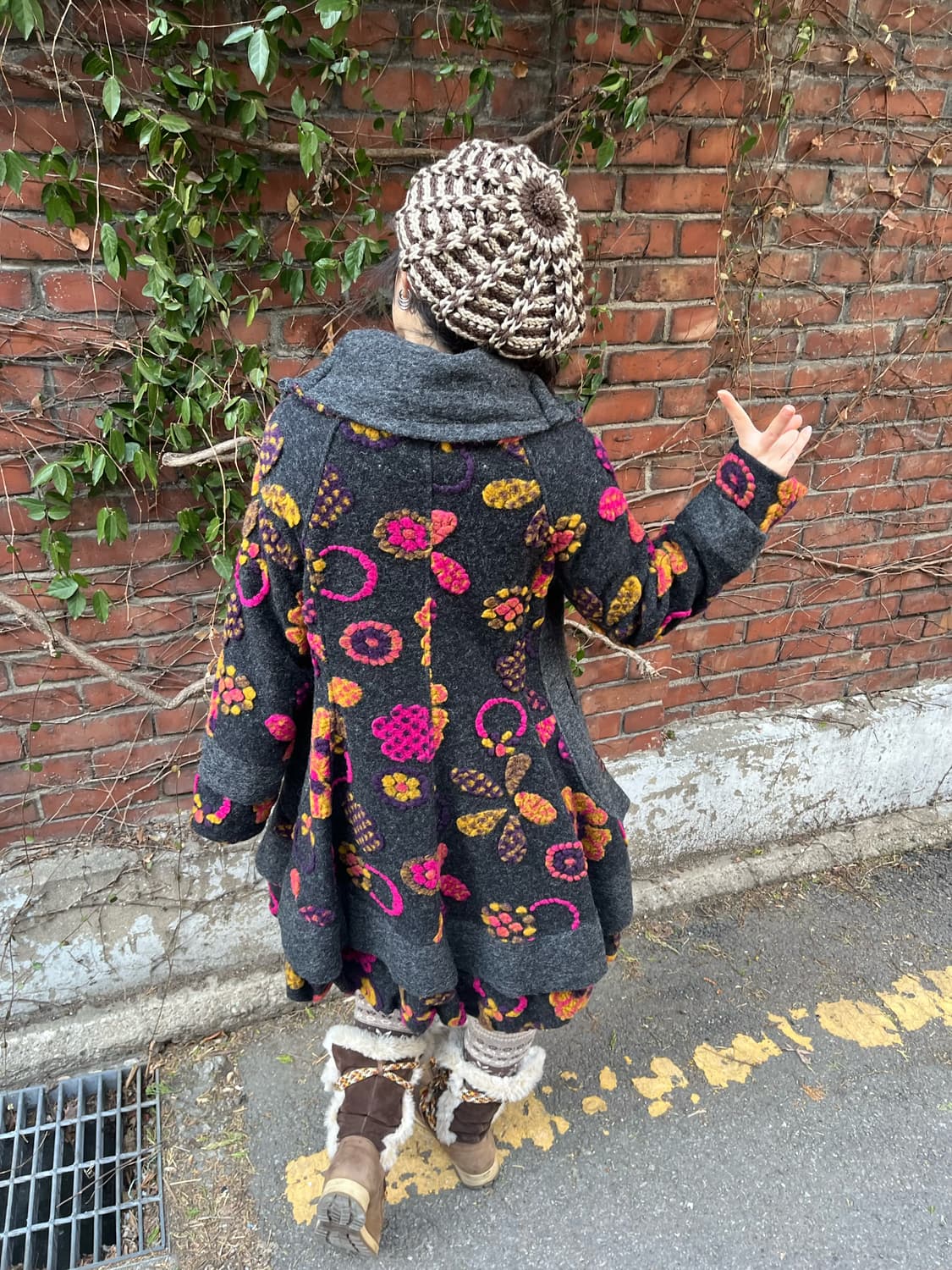 빈티지 플라워 패턴 울 코트 상품이미지8