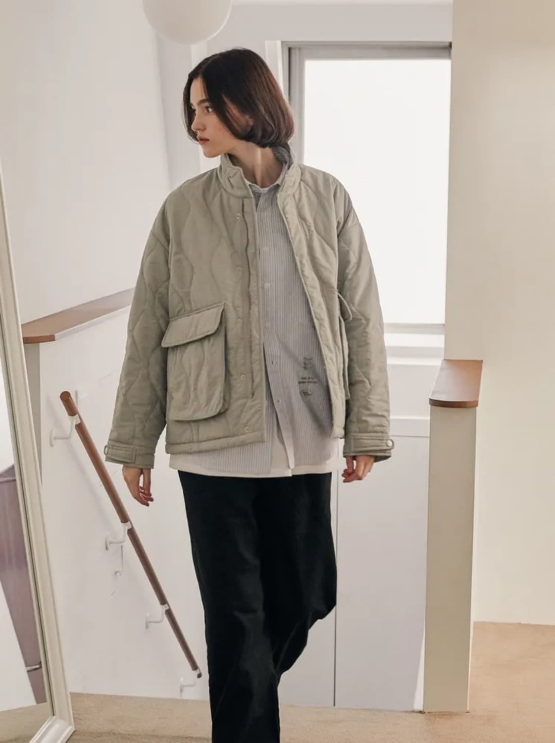 어반디타입 오버핏 퀼팅 블루종_라이트그레이 상품이미지7