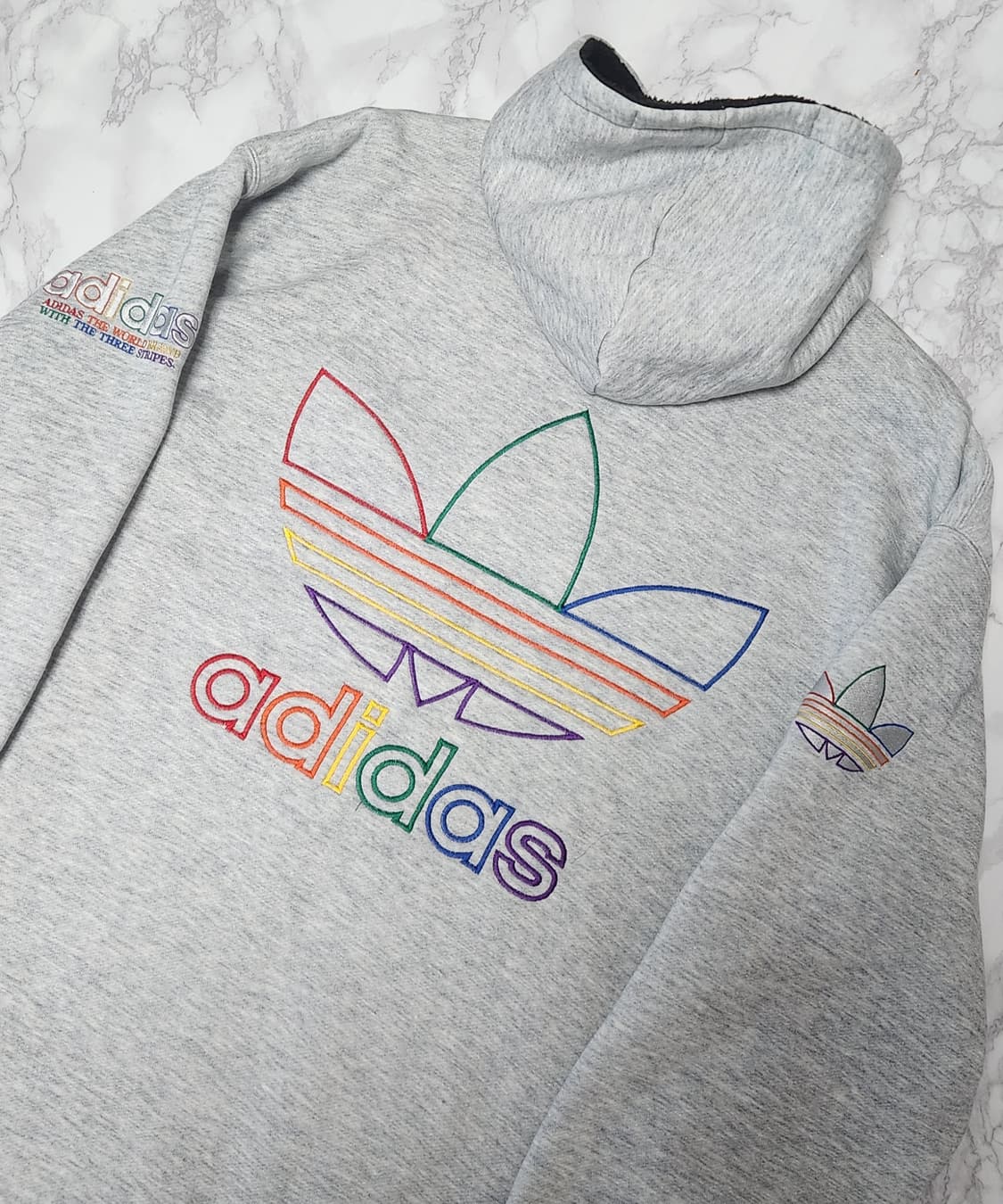 아디다스x데상트 앞 뒤 빅로고 90s 올드스쿨 양털 후드집업 자켓 상품이미지3