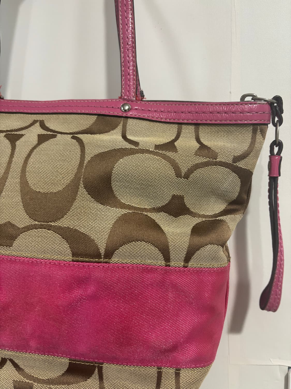 COACH Y2K 코치 시그니처 캔버스 핑크 스트라이프 토트백 상품이미지2