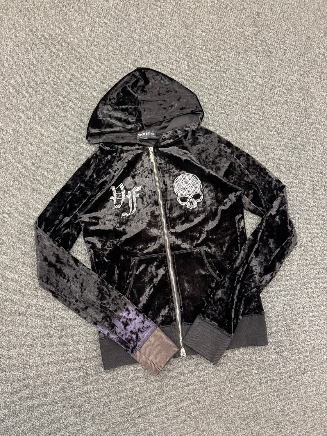 42)Japanese vintage 스컬 큐빈 벨벳 후드집업 상품이미지1