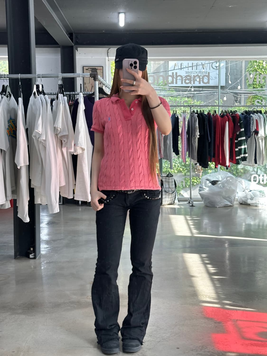 폴로 큐알텍 포니 피그먼트워시드 꽈배기 Pk반팔니트 핑크 상품이미지2