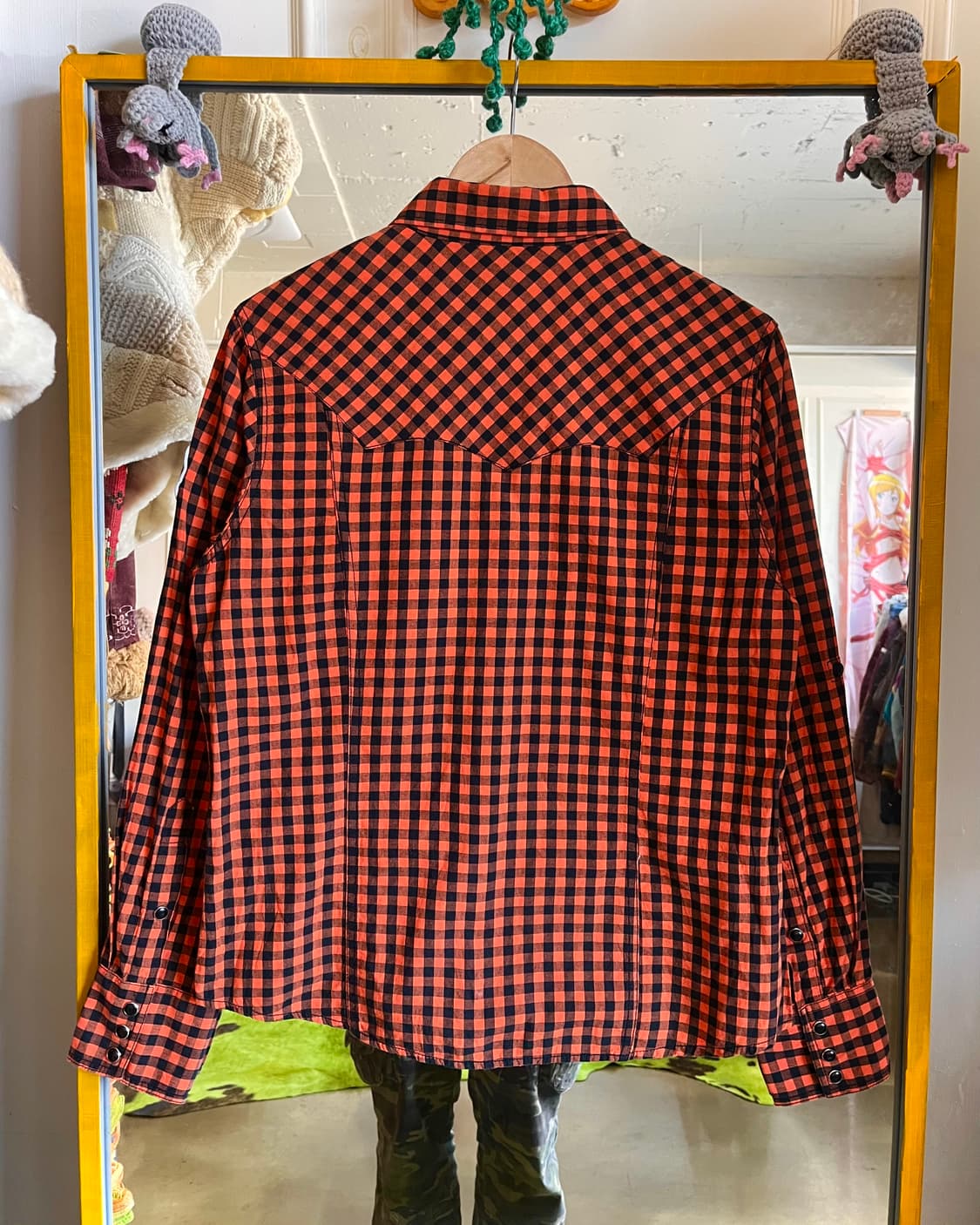 90-00s 76 Lubricants Orange Check Shirt 상품이미지8