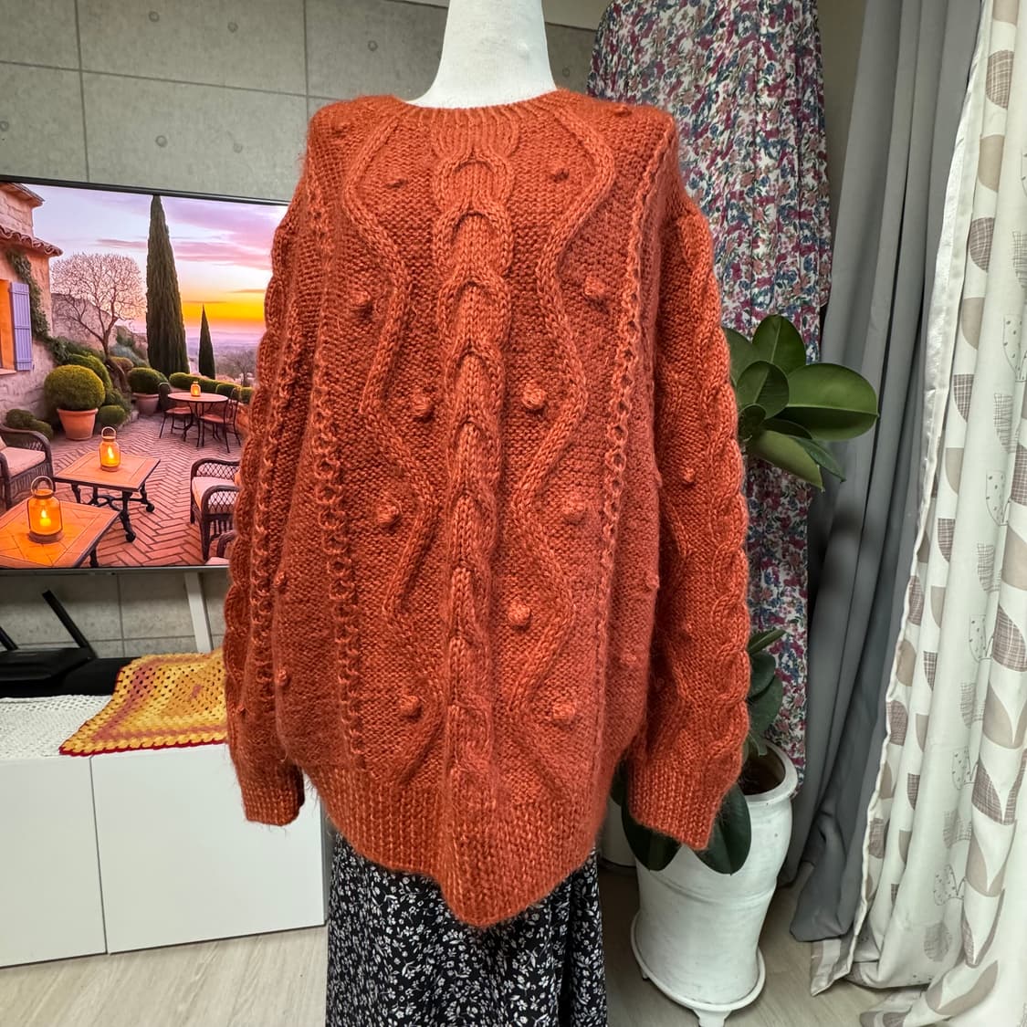 오렌지브라운 케이블 버블패턴 롱니트 스웨터 상품이미지1