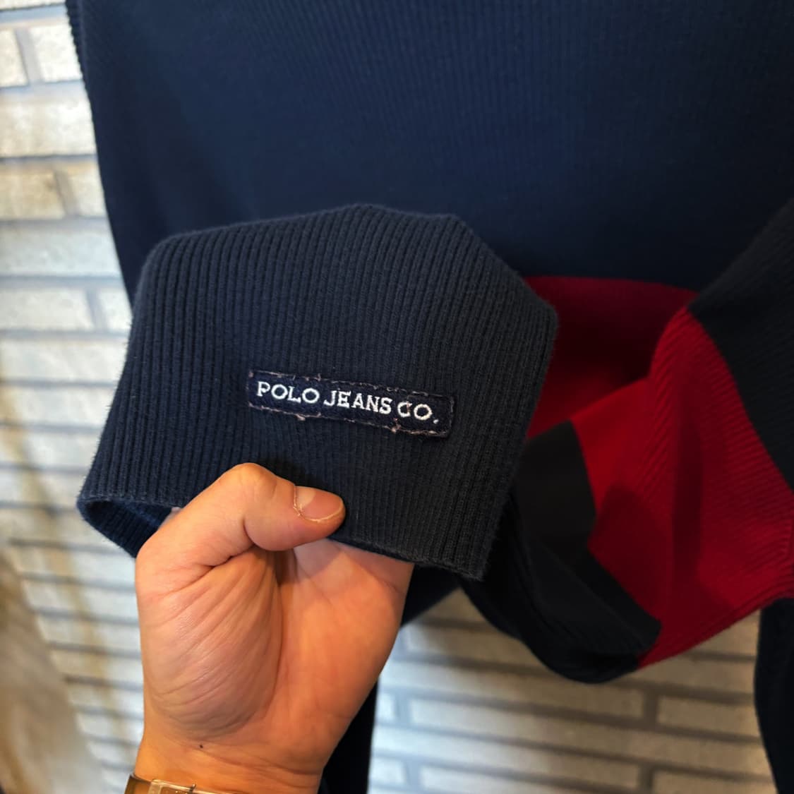 POLO JEANS 폴로진스 골지리브 크루넥 코튼니트 빅라인 로고 디테일 상품이미지6