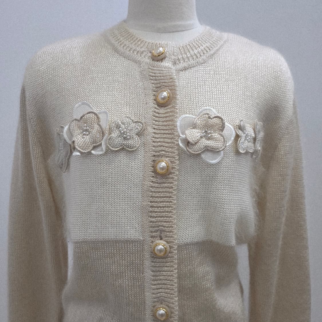 모헤어 울 베이지 플라워 니트 가디건 상품이미지4