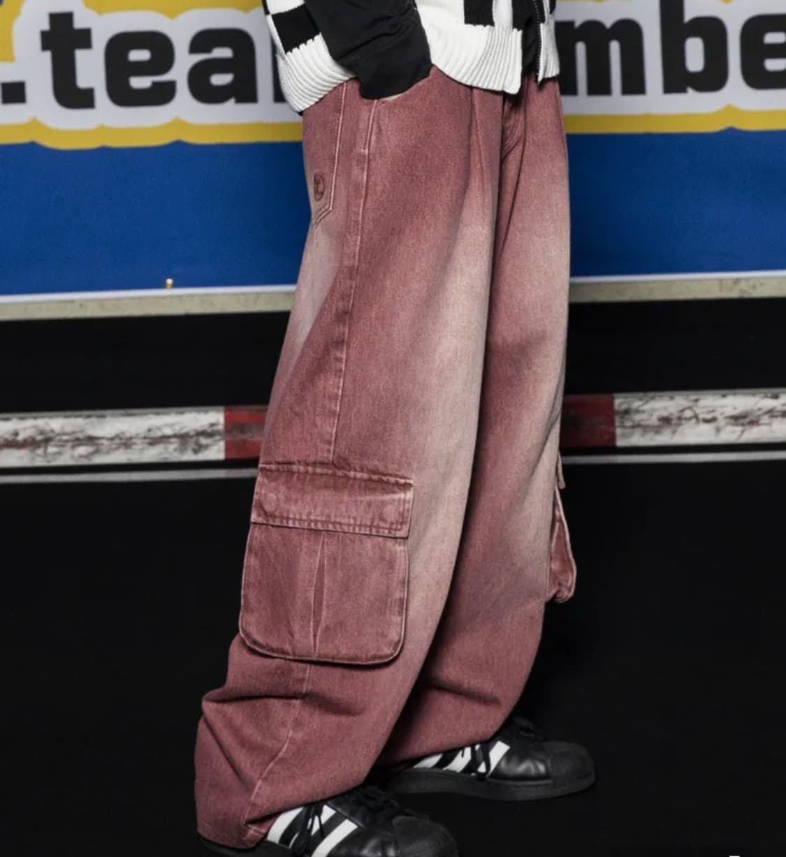 엑스톤즈 데님 팬츠 (핑크 L) 상품이미지1