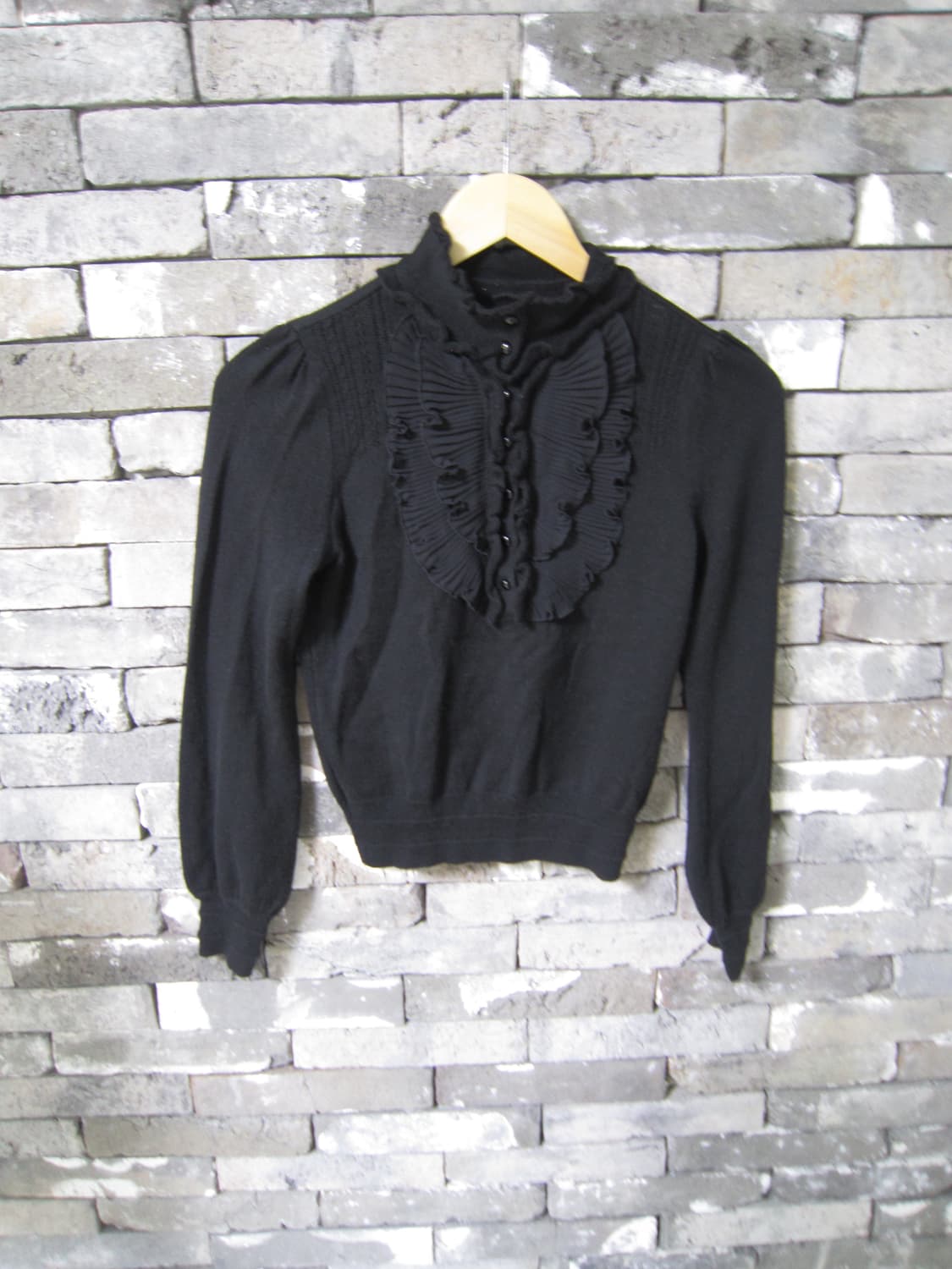 black  prill lace ruffle knit  blouse T 상품이미지2