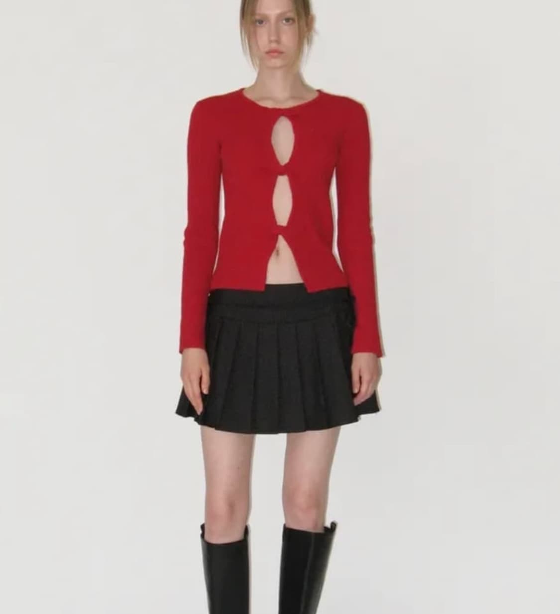 썬번프로젝트 알파카 트위스트 니트 레드 상품이미지1