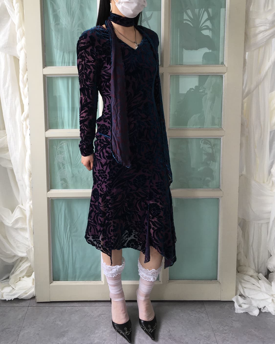 Oriental mood velvet pattern tied onepie 상품이미지7