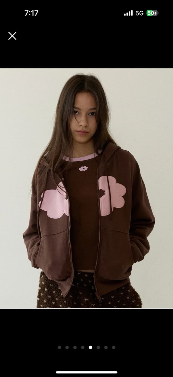 (새상품) 데이지신드롬 플로랄 후드집업 브라운 1 상품이미지5