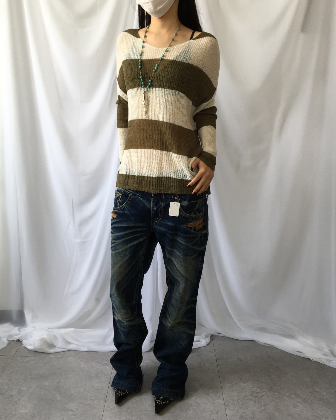 Stripe pattern punching knit 상품이미지7