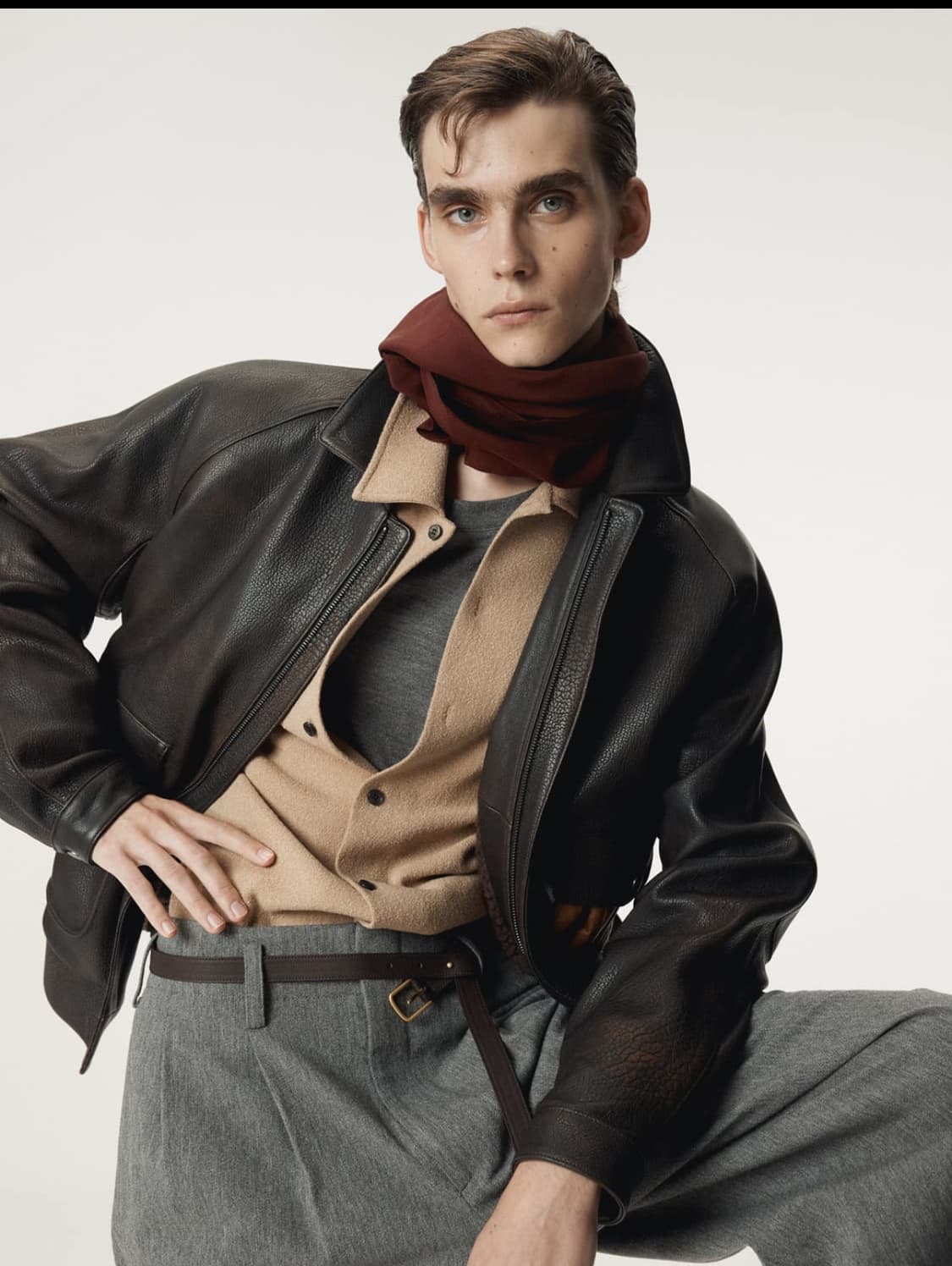 렉토 25FW 오버사이즈 시어링 양털 무스탕  레더 점퍼 자켓 브라운 상품이미지3