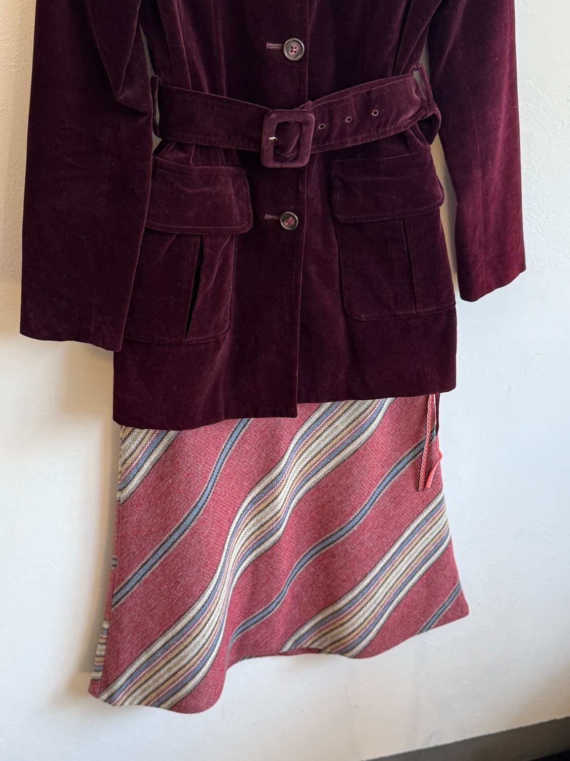 버건디 벨벳 벨티드 자켓 상품이미지6