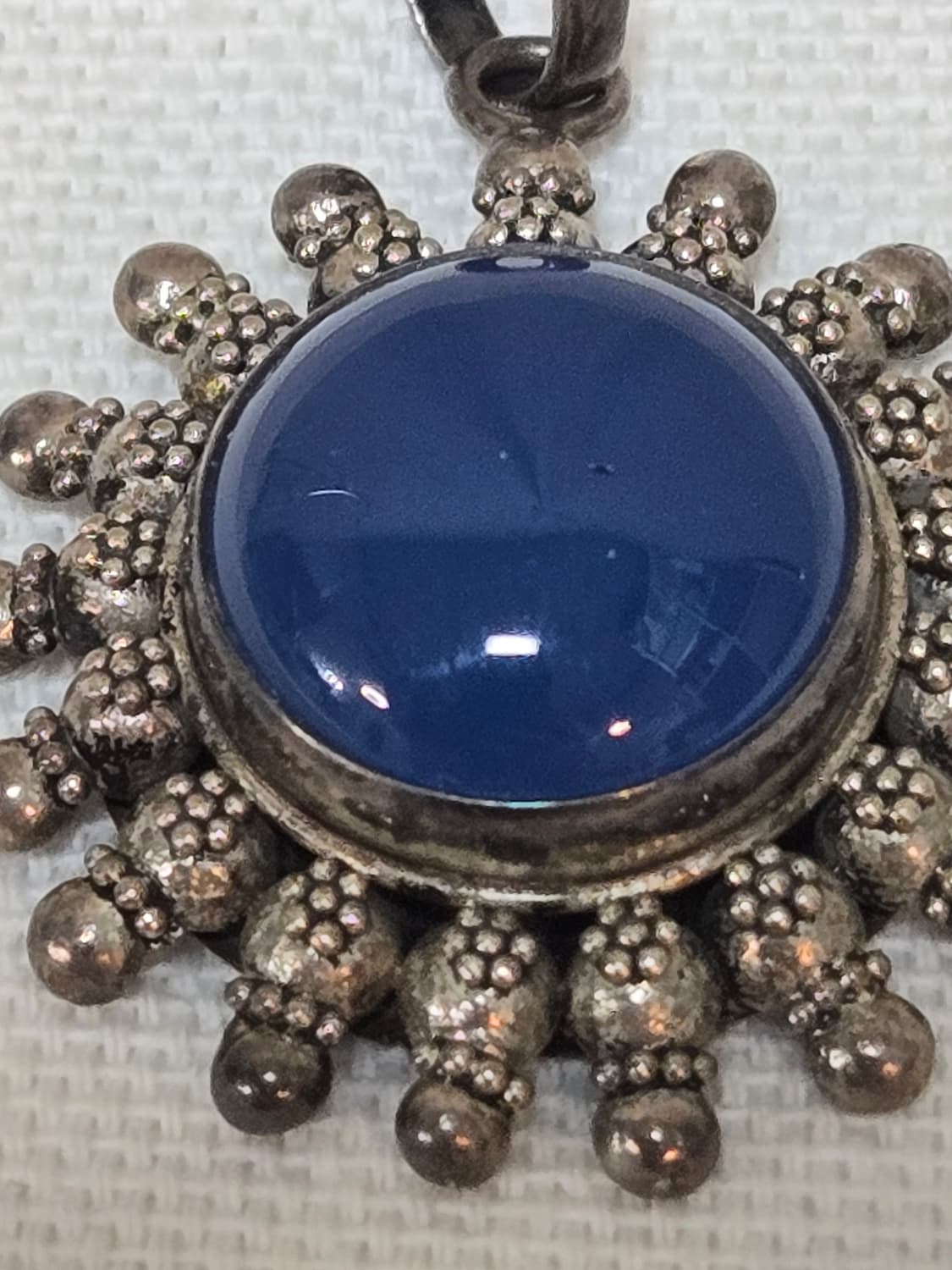 남미 빈티지 블루 칼세도니아 카보션펜던트 / 에스닉 실버톤 참 상품이미지1