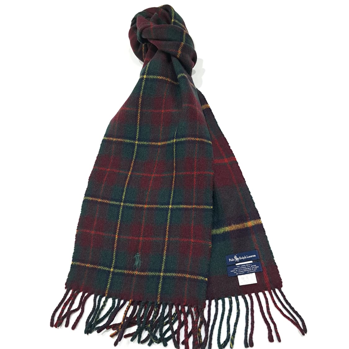 MX507 폴로 90s 이태리판 램스울 타탄체크 버건디 머플러목도리 상품이미지2