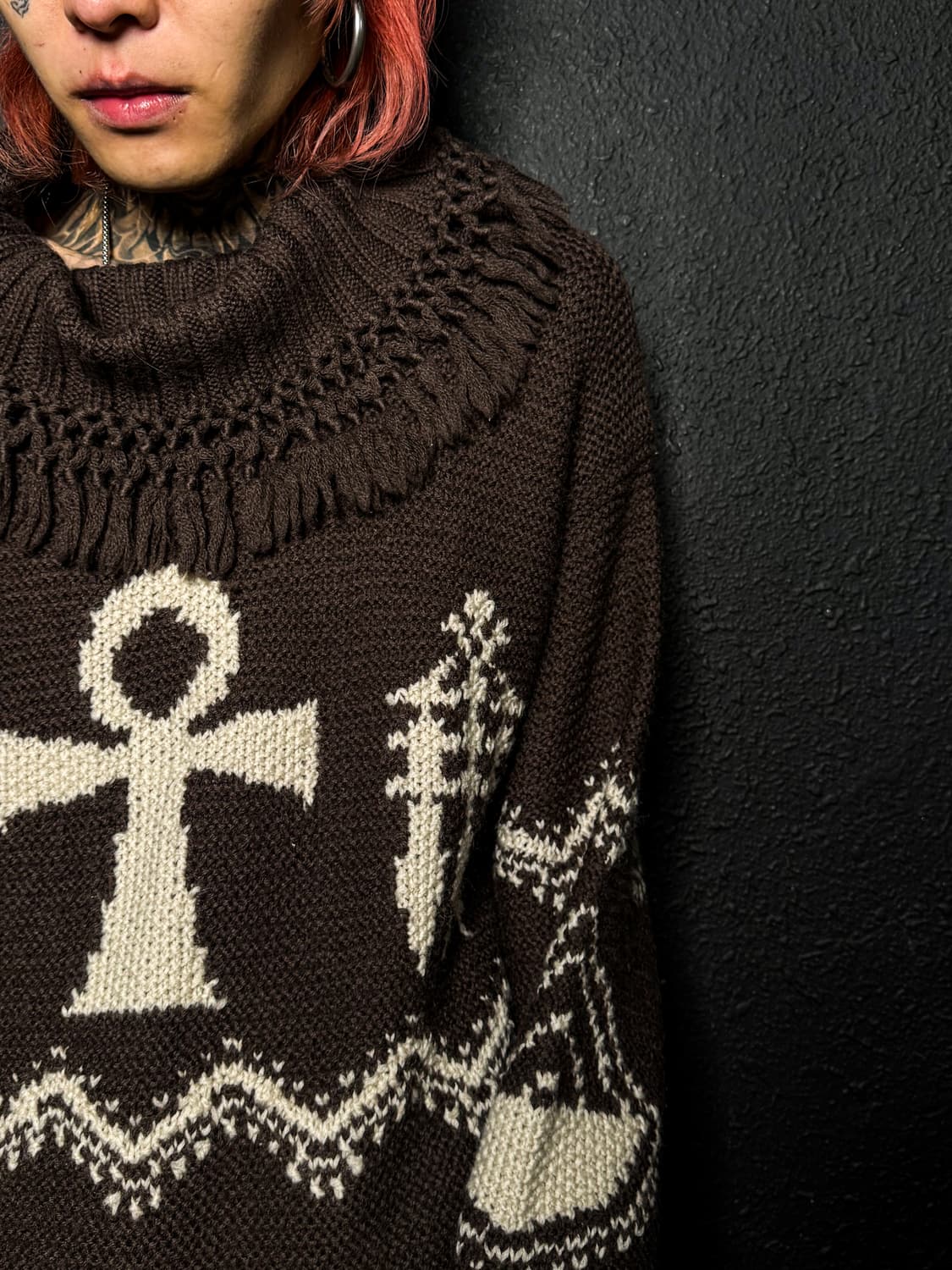 Ethnic Ankh Wool Poncho Knit 상품이미지2