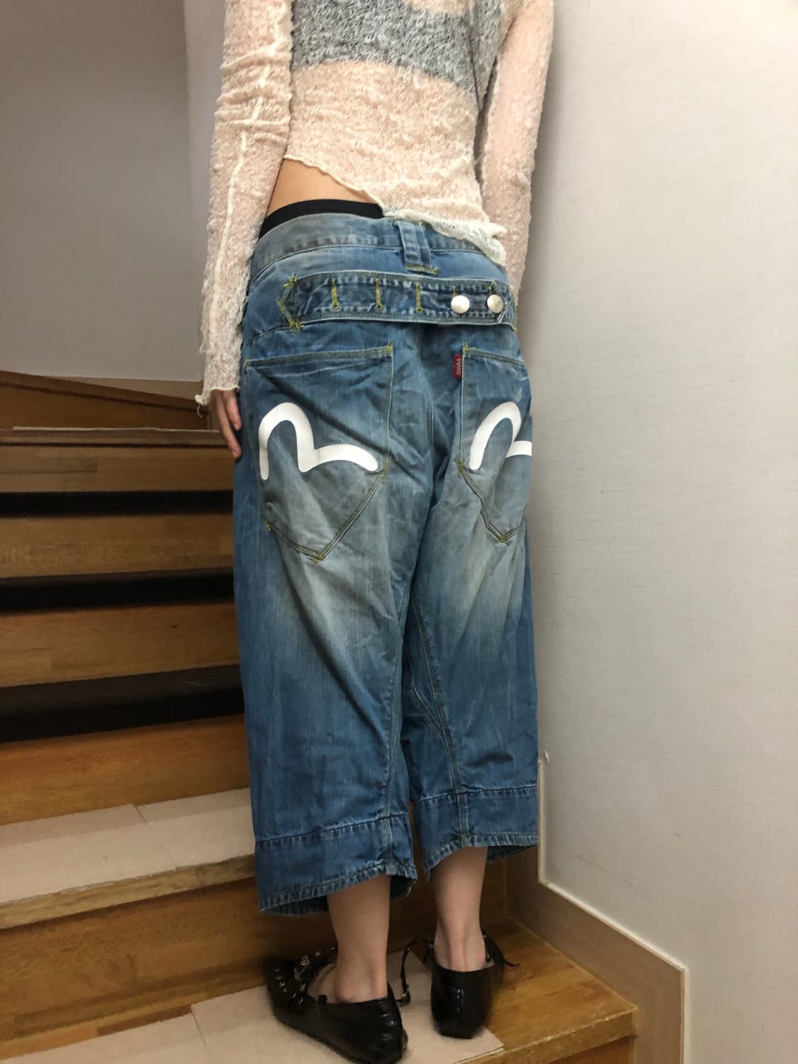 빈티지 에비수 데님 워싱 버뮤다 팬츠 상품이미지9