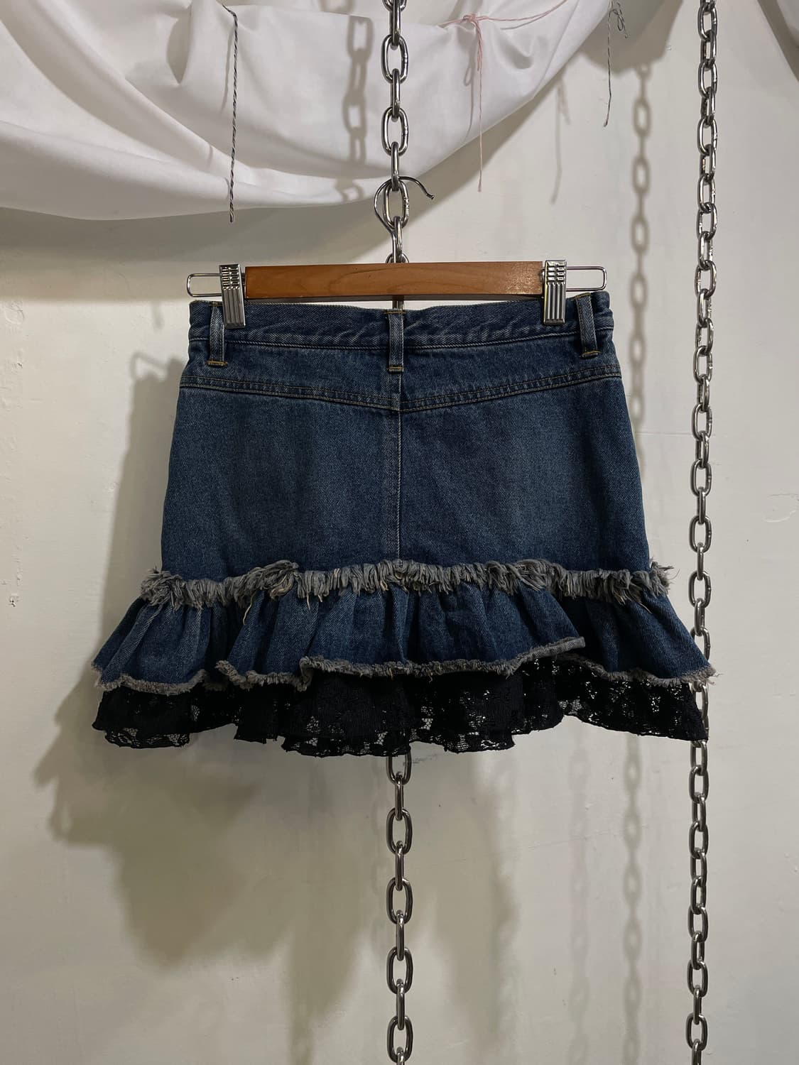 레이스 레이어드 그런지 디테일 데님 스커트 모리 y2k 상품이미지4