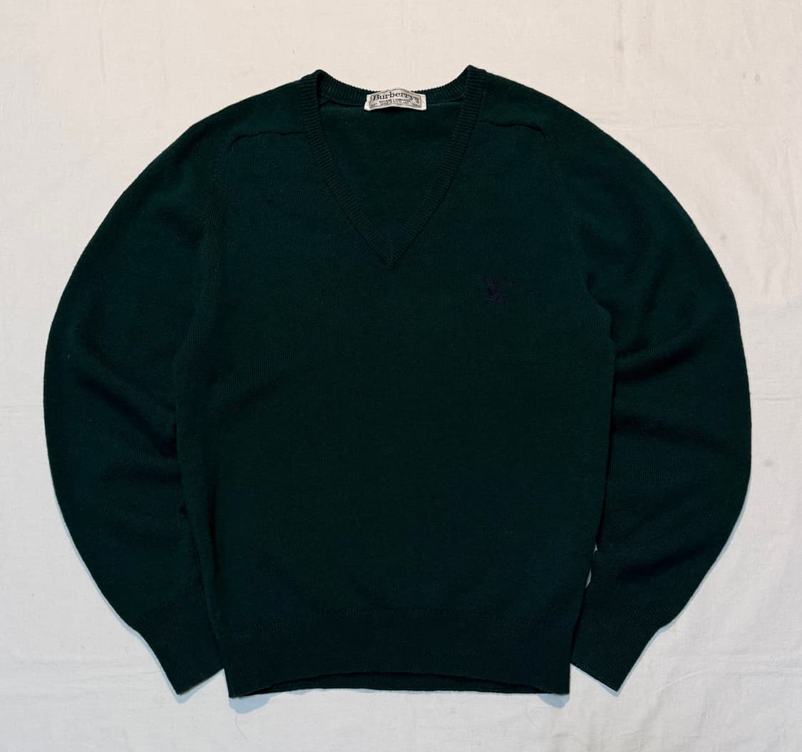 90s 버버리 아카이브 브이넥 울 니트 딥그린 상품이미지1