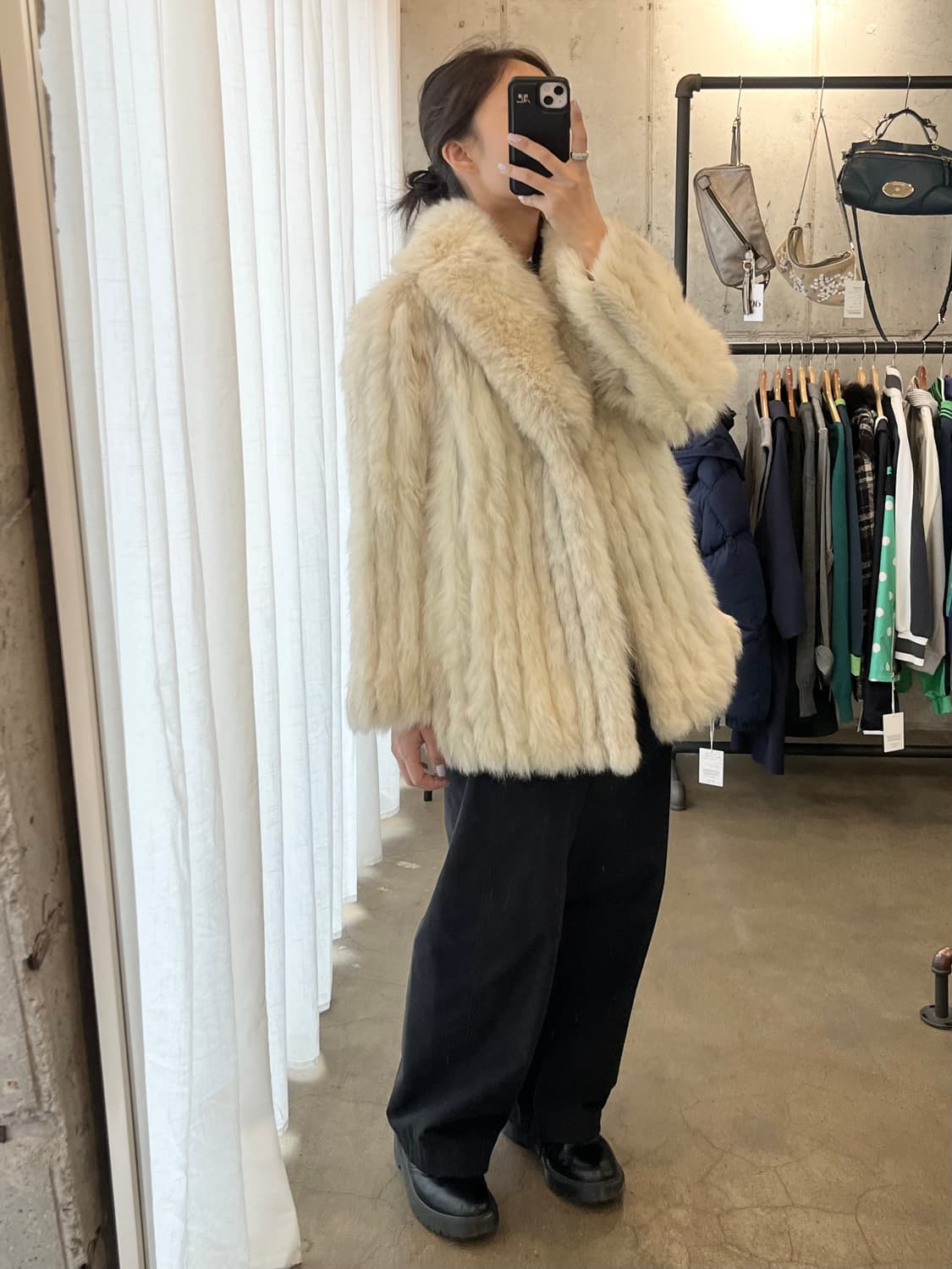 리얼 폭스퍼 모피코트 아아보리 상품이미지3