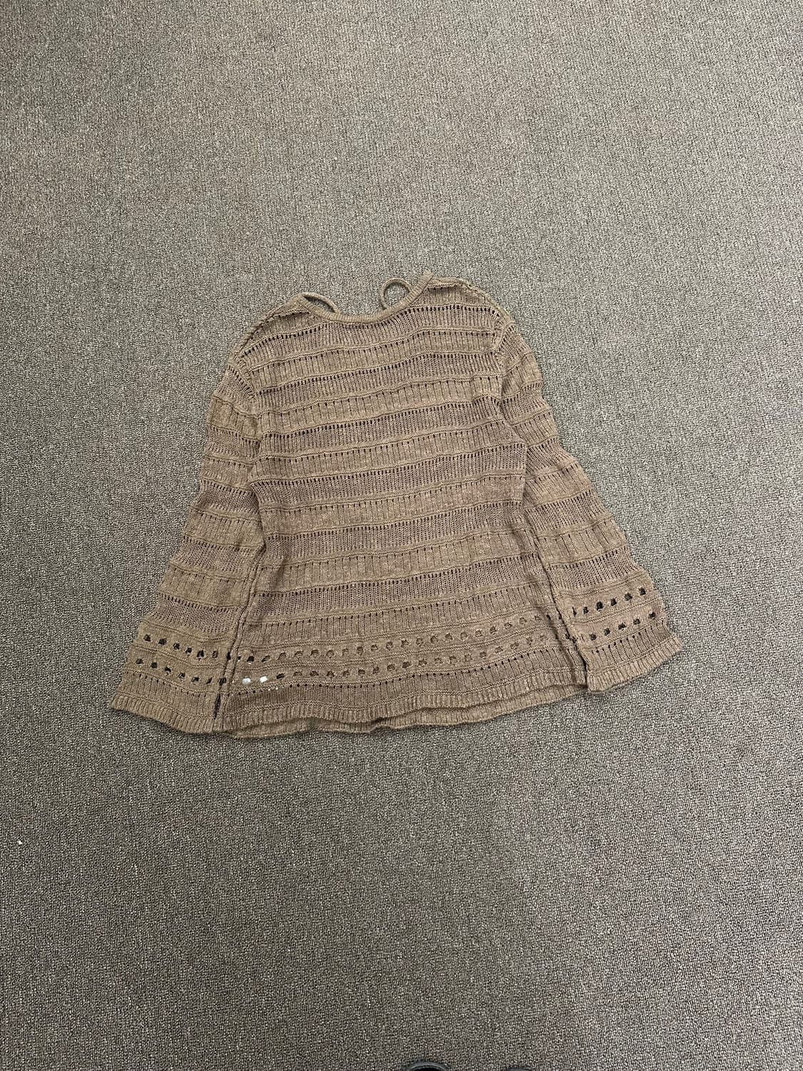 OS)Japanese vintage 여성 루즈핏 크로셰 브라운 v넥 니트 상품이미지6