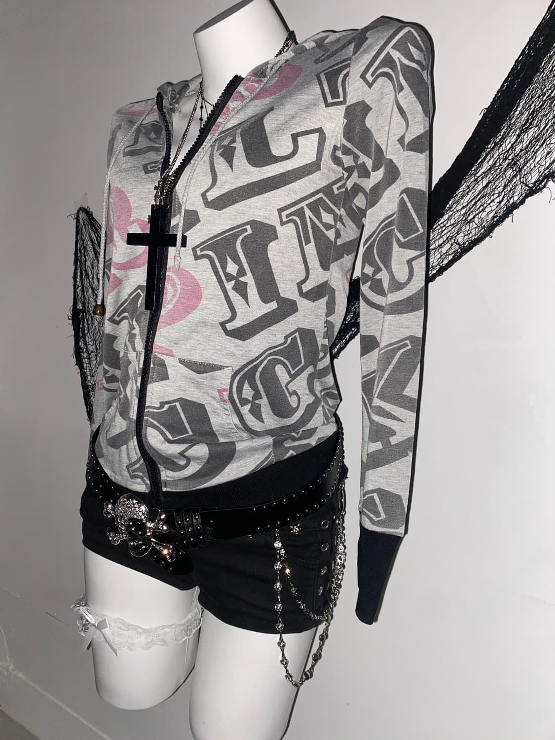 ꒰ঌ 펑크 고딕 레터링 그레이 후드집업 ໒꒱ 상품이미지2