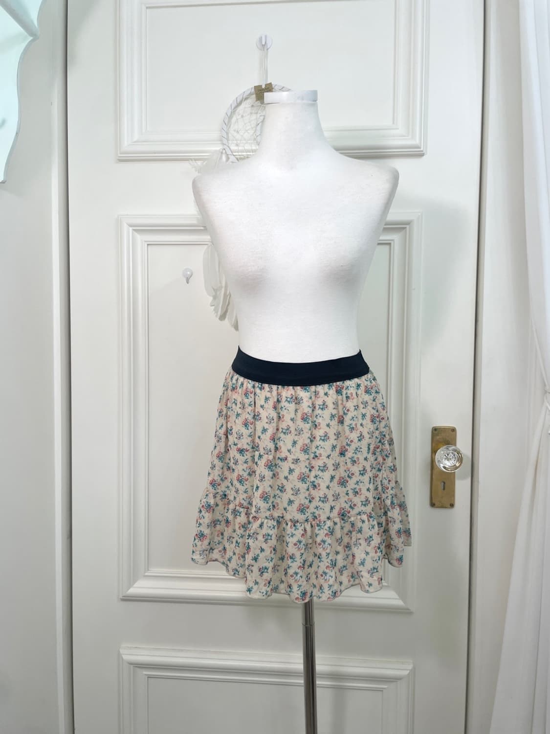 beige flower pattern banding skirt 상품이미지1