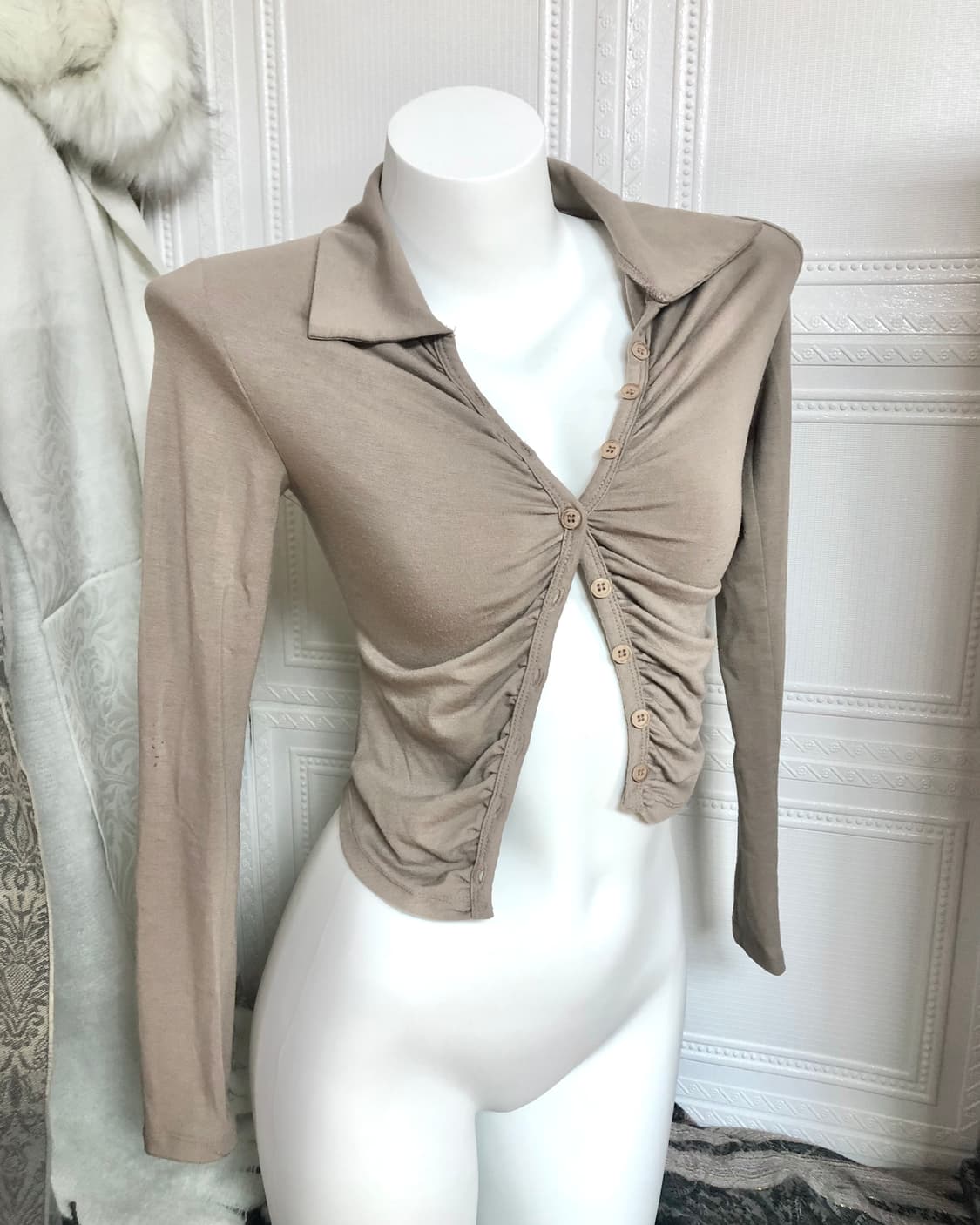 베이지 슬림 셔츠 가디건 상품이미지2