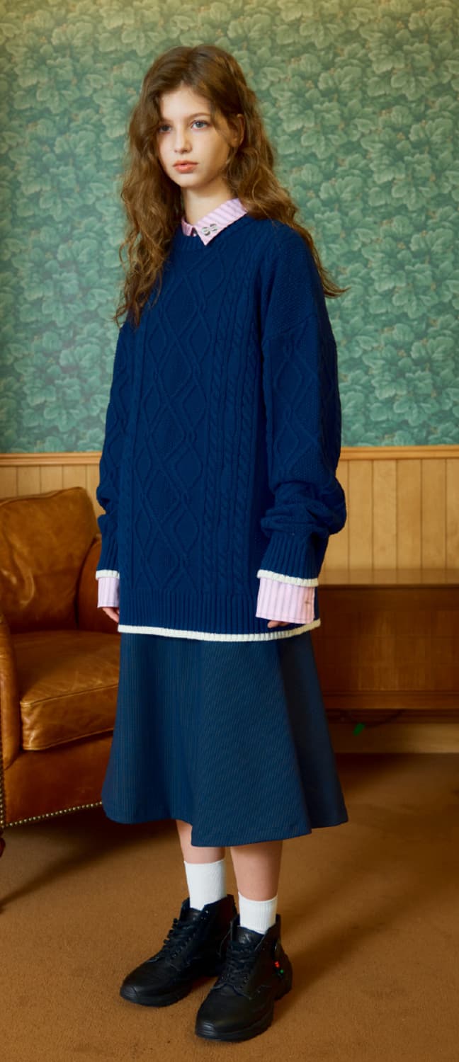 헤레틱 버튼 플레어 미디스커트 네이비 상품이미지6