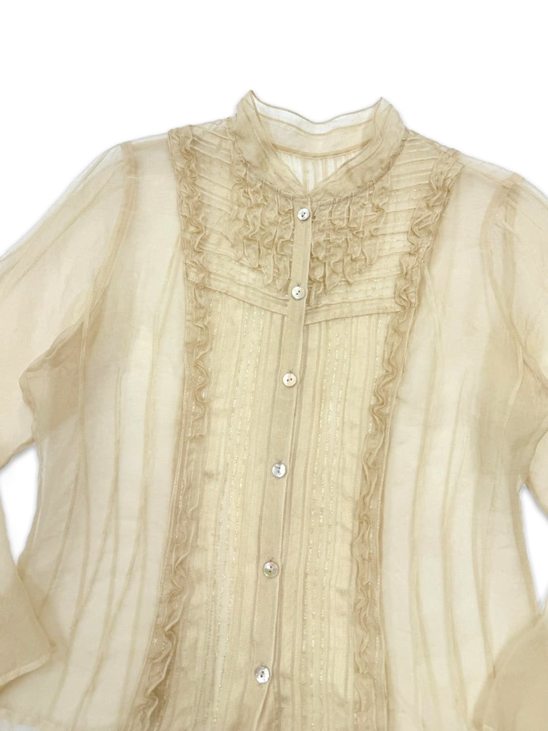 빈티지 시스루 옐로우 라인 프릴 셔츠 블라우스 상품이미지3