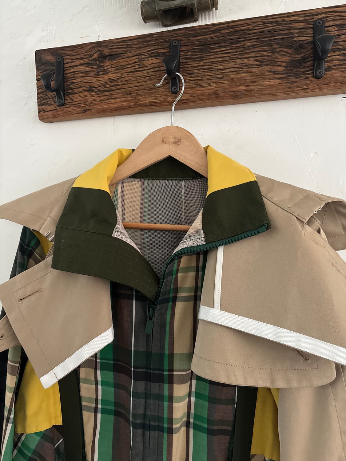 SACAI 사카이 19SS 빅카라 체크 베이지 옐로우 트렌치 블루종 상품이미지2