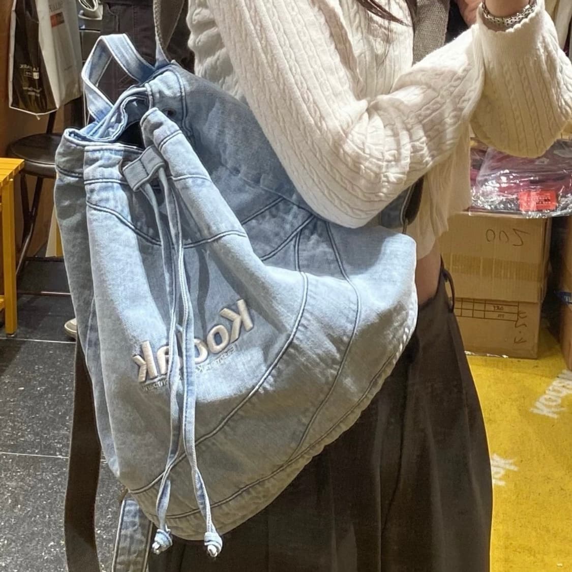 코닥 kodak 데님 스트링 백팩 10L 블루 상품이미지1
