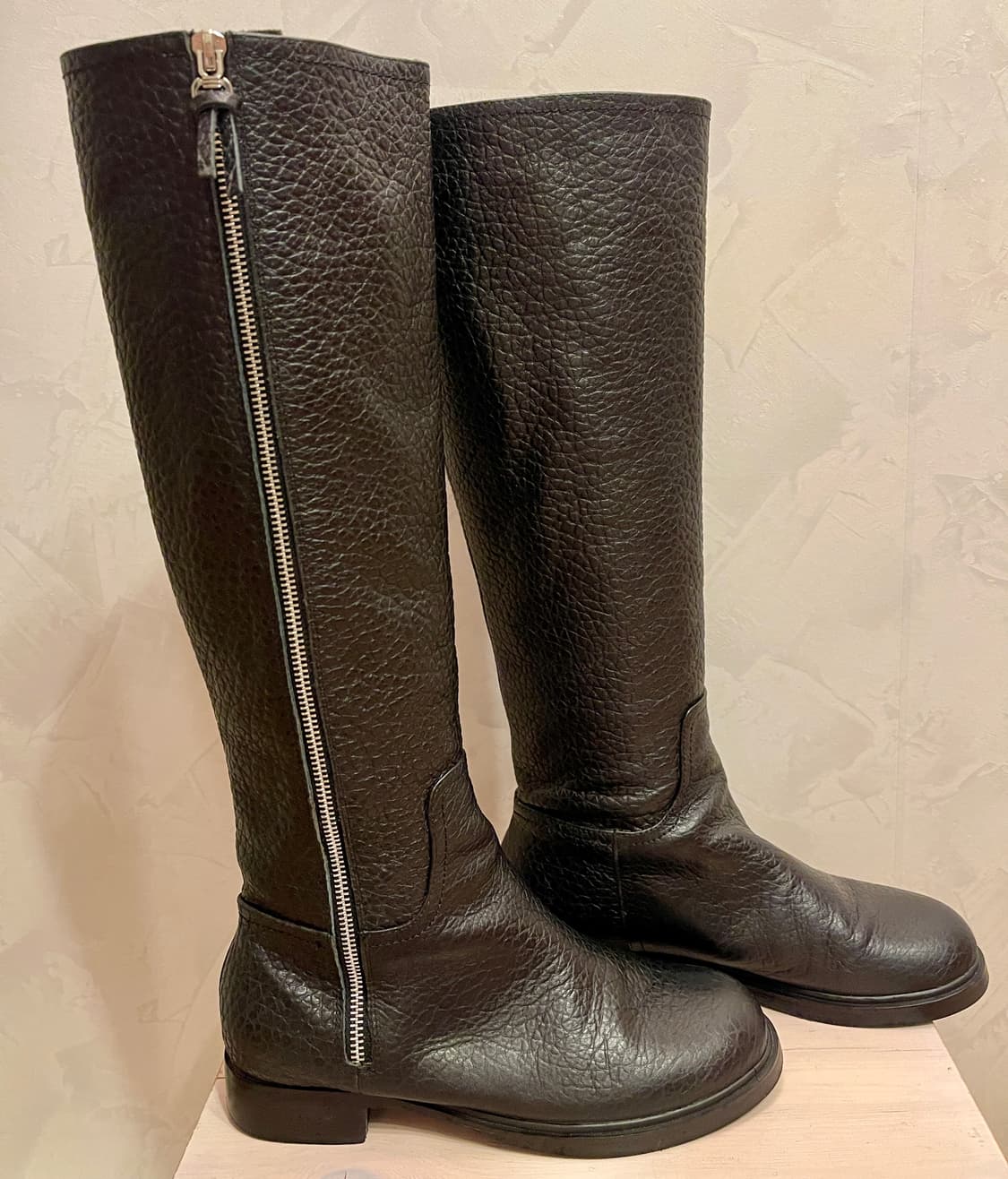 리얼 카우레더 지퍼 롱부츠 블랙 38사이즈(245~250) 상품이미지2