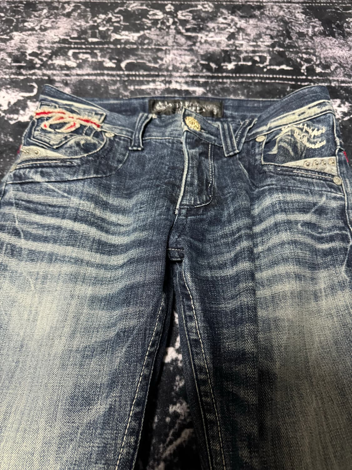 red pepper skull-printed denim pants 상품이미지3