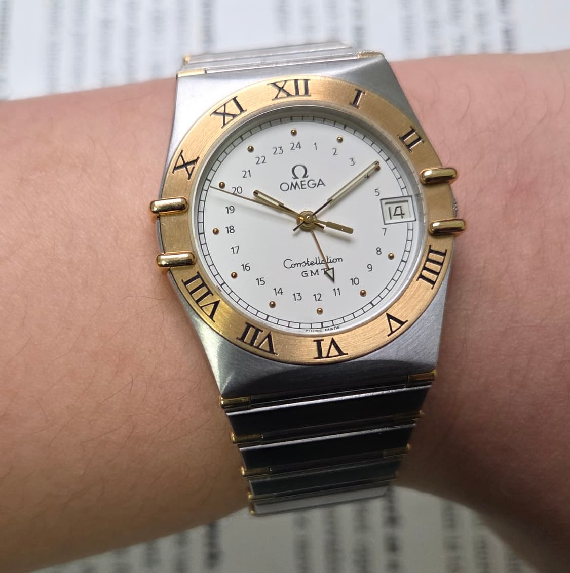 레어] 빈티지 오메가 컨스틸레이션 GMT 화이트판 콤비 하프바 남성용 상품이미지1