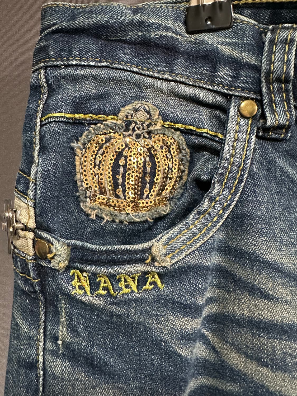 NANA JEANS 왕관 패치 Y2K 워싱 스키니 데님팬츠 30 상품이미지5