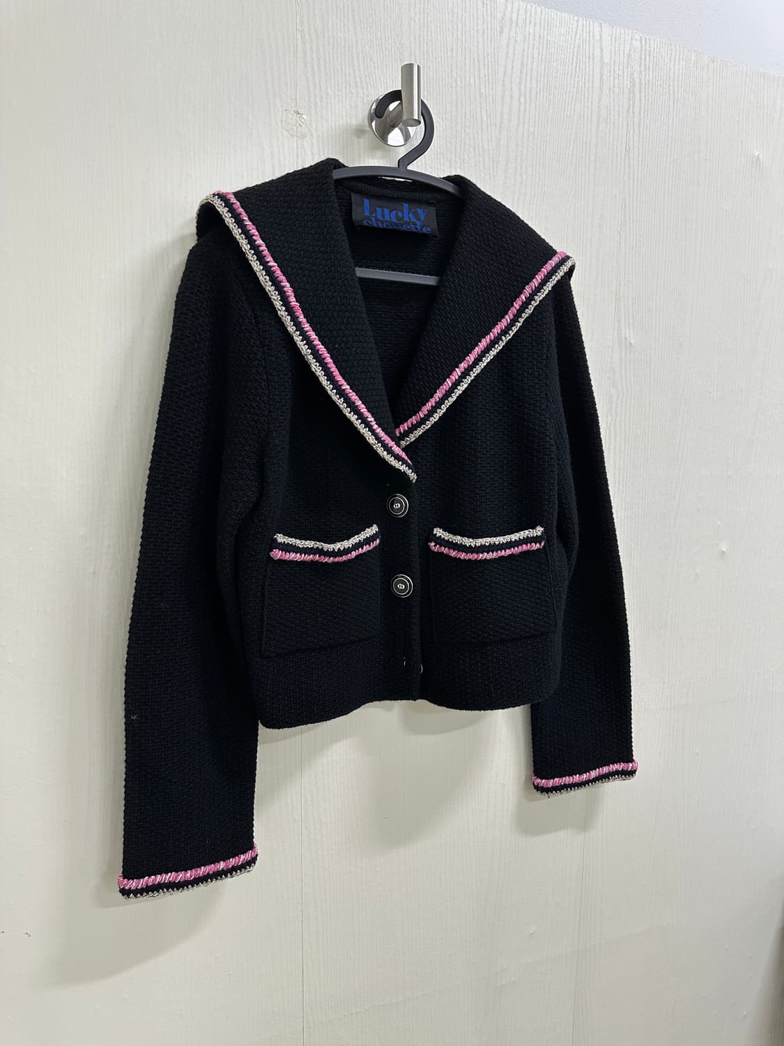 럭키슈에뜨 블랙 트위드 세일러 가디건 66사이즈 상품이미지2