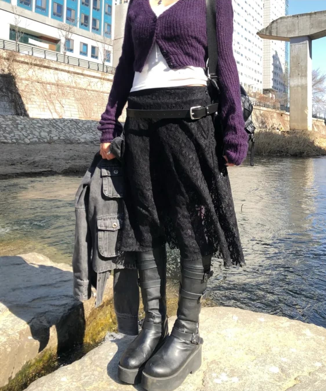 택ㅇ) 애즈온 코리 레이스 미디 스커트 상품이미지3