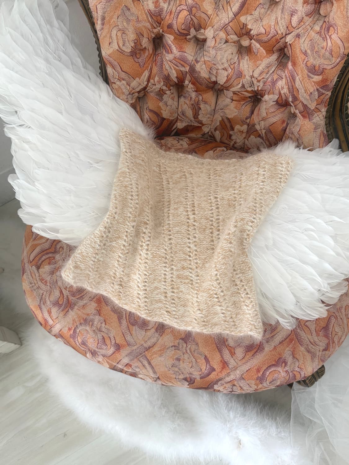 light orange&beige angora tube top  상품이미지1