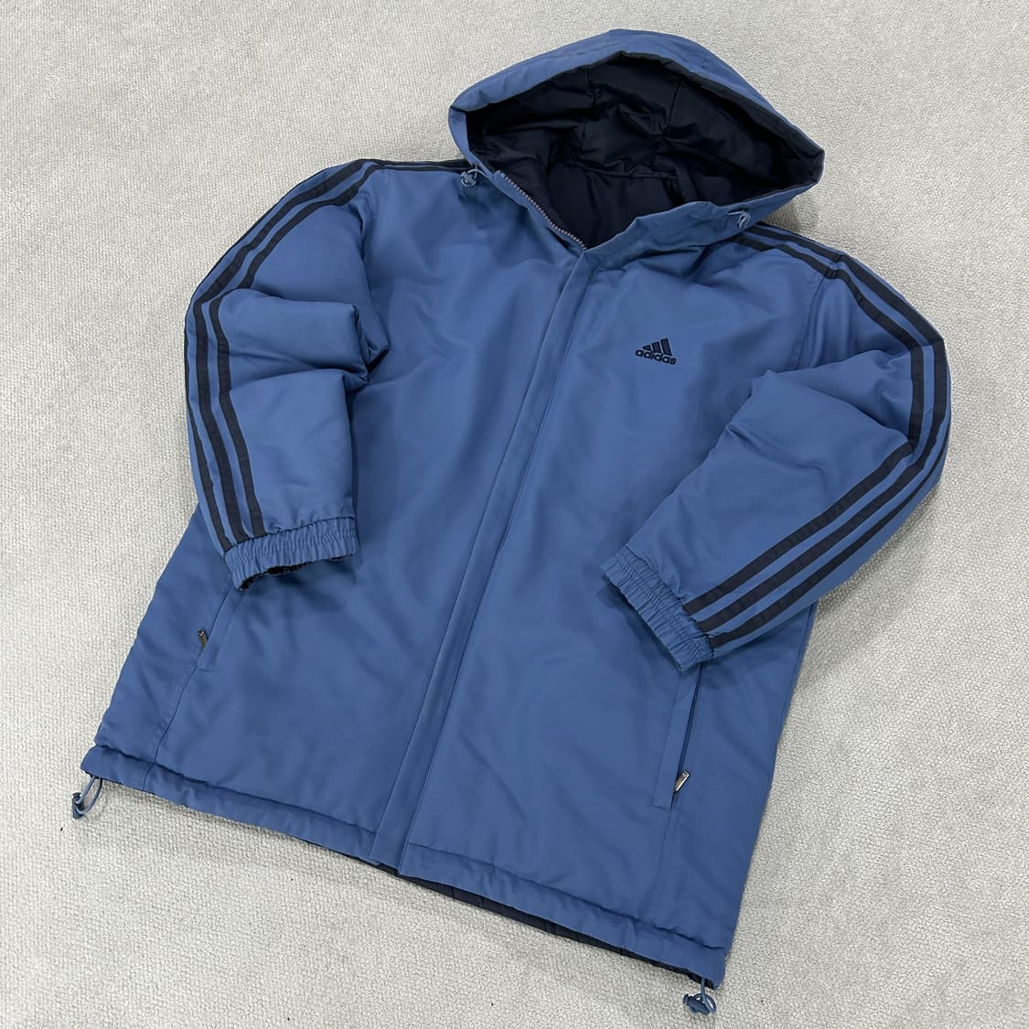 아디다스 삼선 블루 후드 패딩 점퍼 95-100 상품이미지1