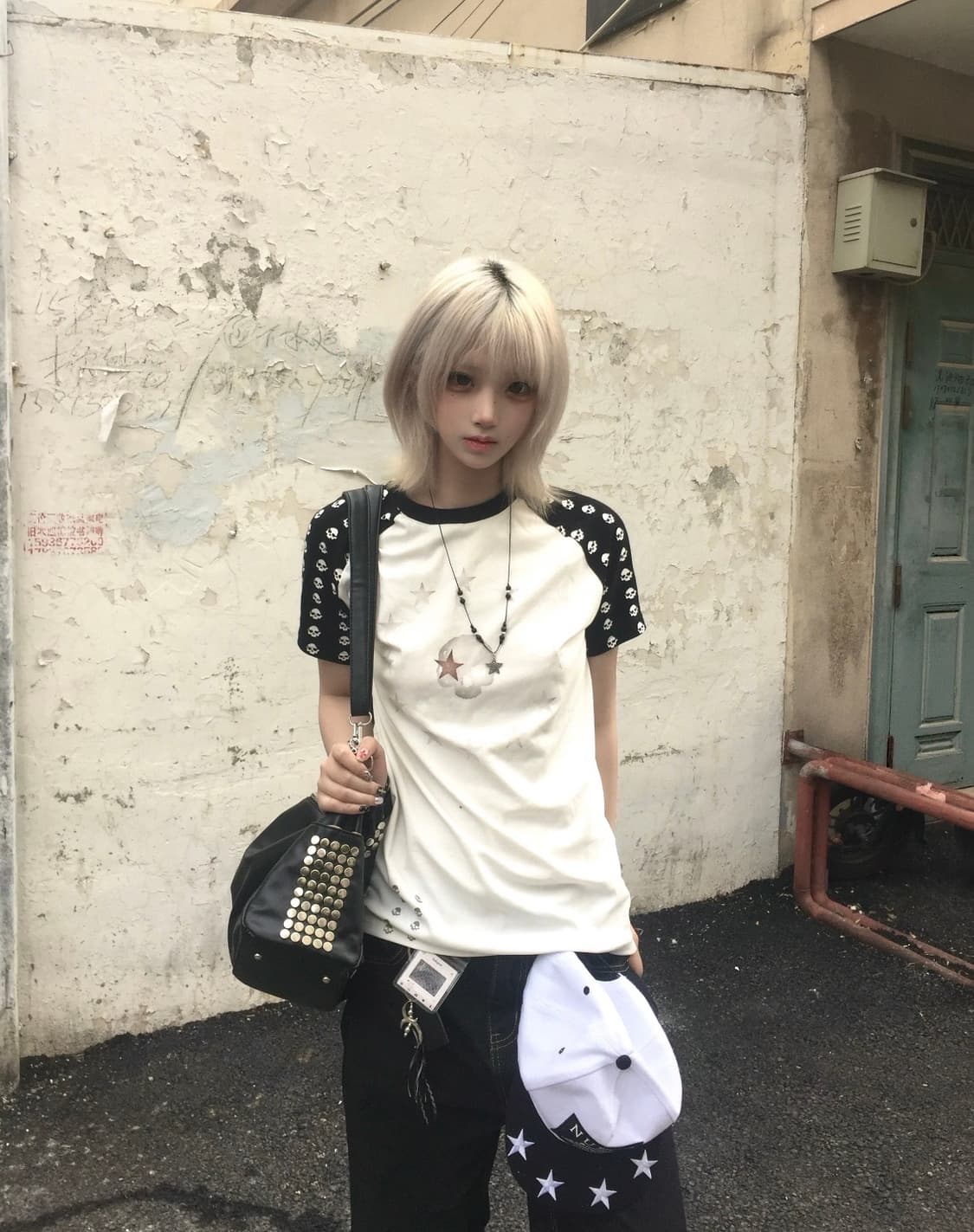 Skull Print Visual Style Raglan T-Shirt 상품이미지1