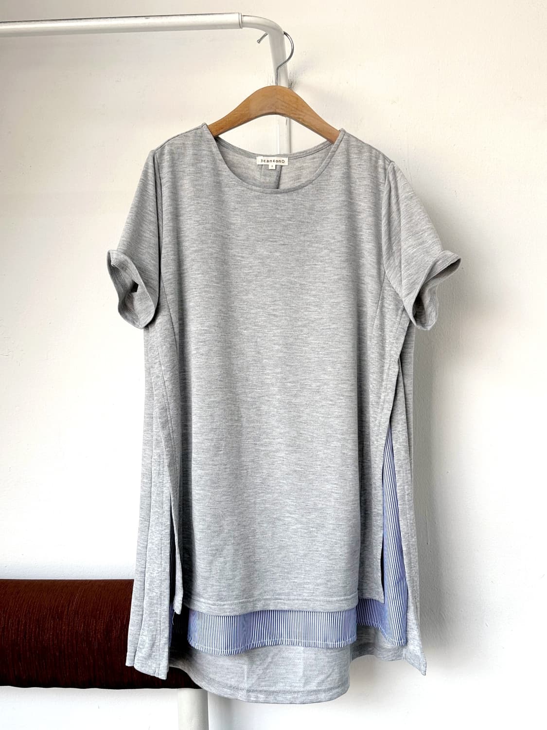 Stretched fabric fake layered long top 상품이미지2