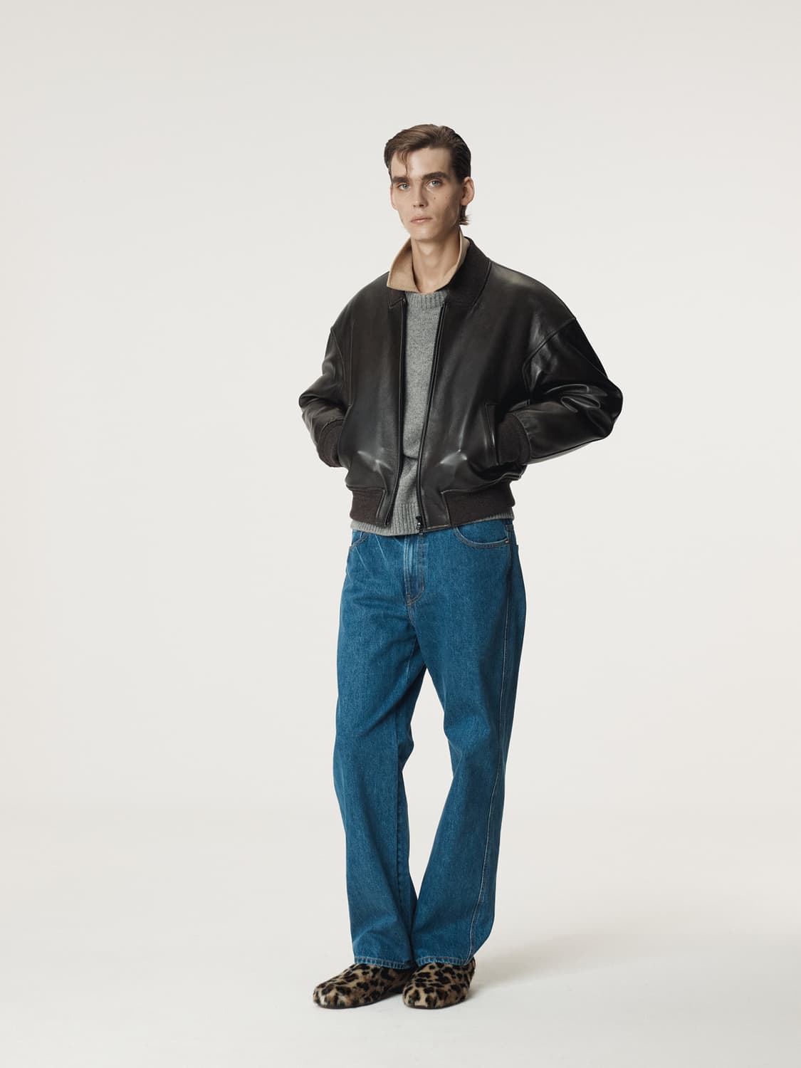 [L] 렉토 빈티지 이펙트 레더 가죽 봄버 블루종 자켓 상품이미지5