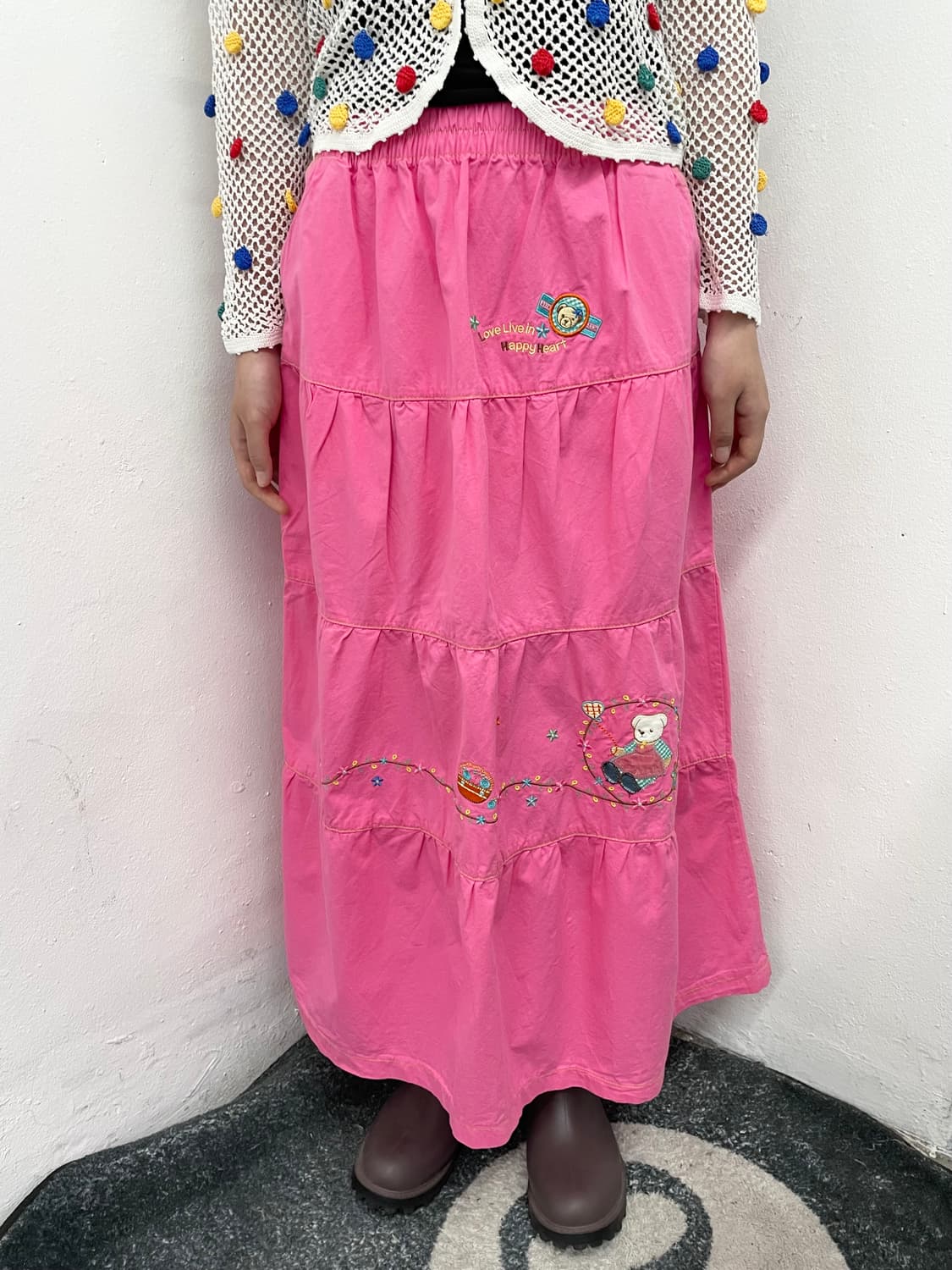 핑크 키치 자수 캉캉 롱스커트 *레어🧸💖 상품이미지1