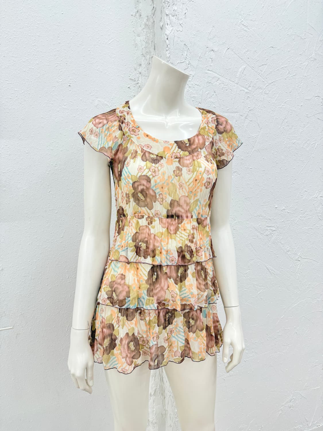 빈티지 플러워 시스루 프릴 레이어드 원피스 상품이미지1