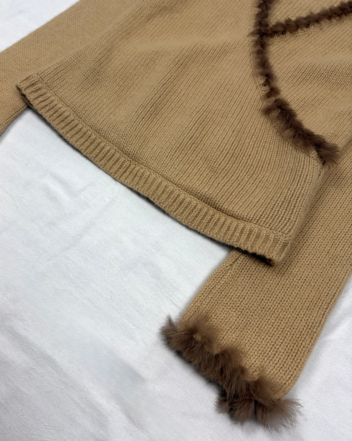 Rabbit Fur Trim Wrap Knit Top 상품이미지4