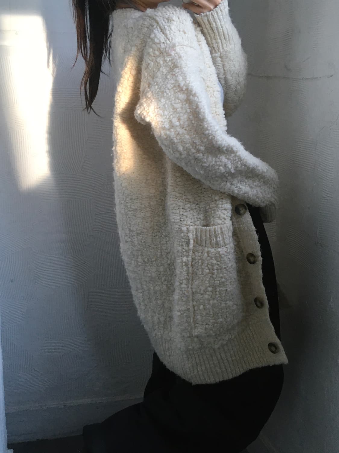 MM6 메종 마르지엘라 아이보리 부클 투포켓 가디건 상품이미지3