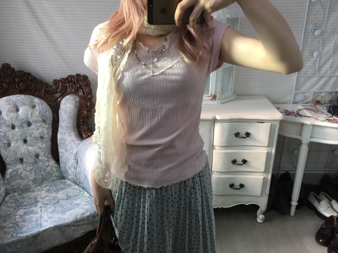 jpn vintage pink lace t-shirt 상품이미지4