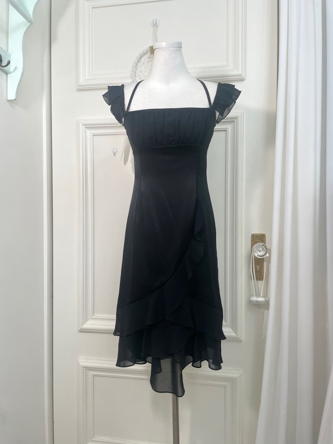 black satin ruffle shirring fairy opc 상품이미지1